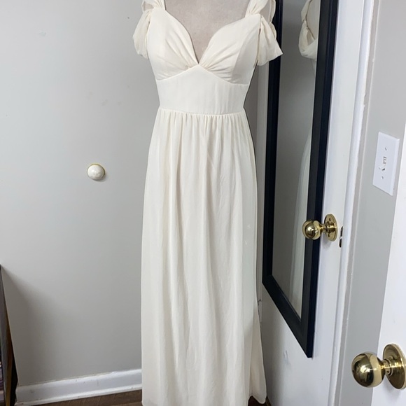 vintage wedding dress off the shoulder midi boho style - Picture 3 of 8